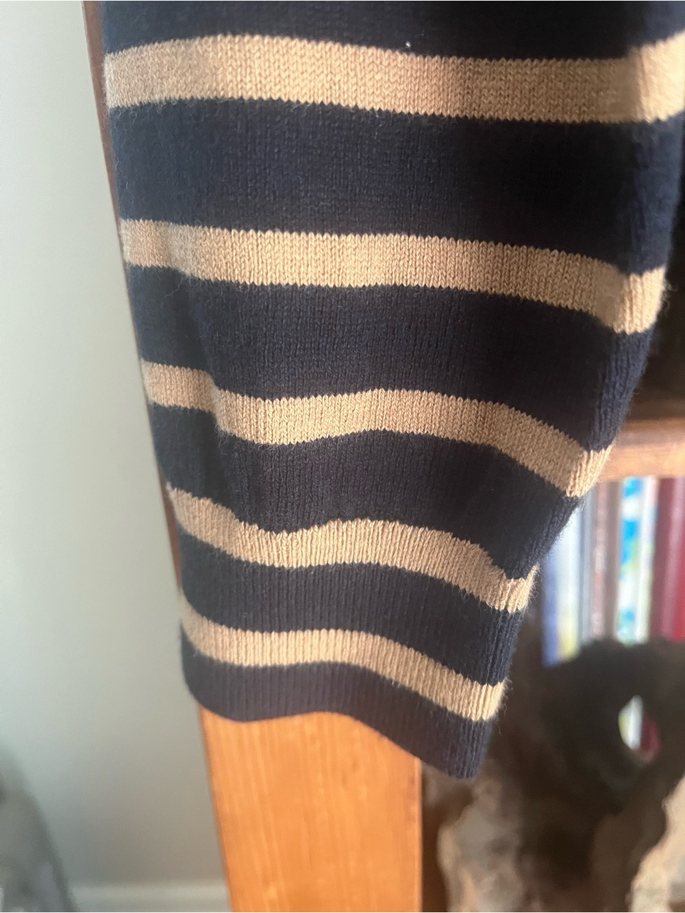 Boden NWT Liz Henley Navy and Tan Striped V‑Neck Polo Cotton Wool Blend Sweater - Picture 11 of 15